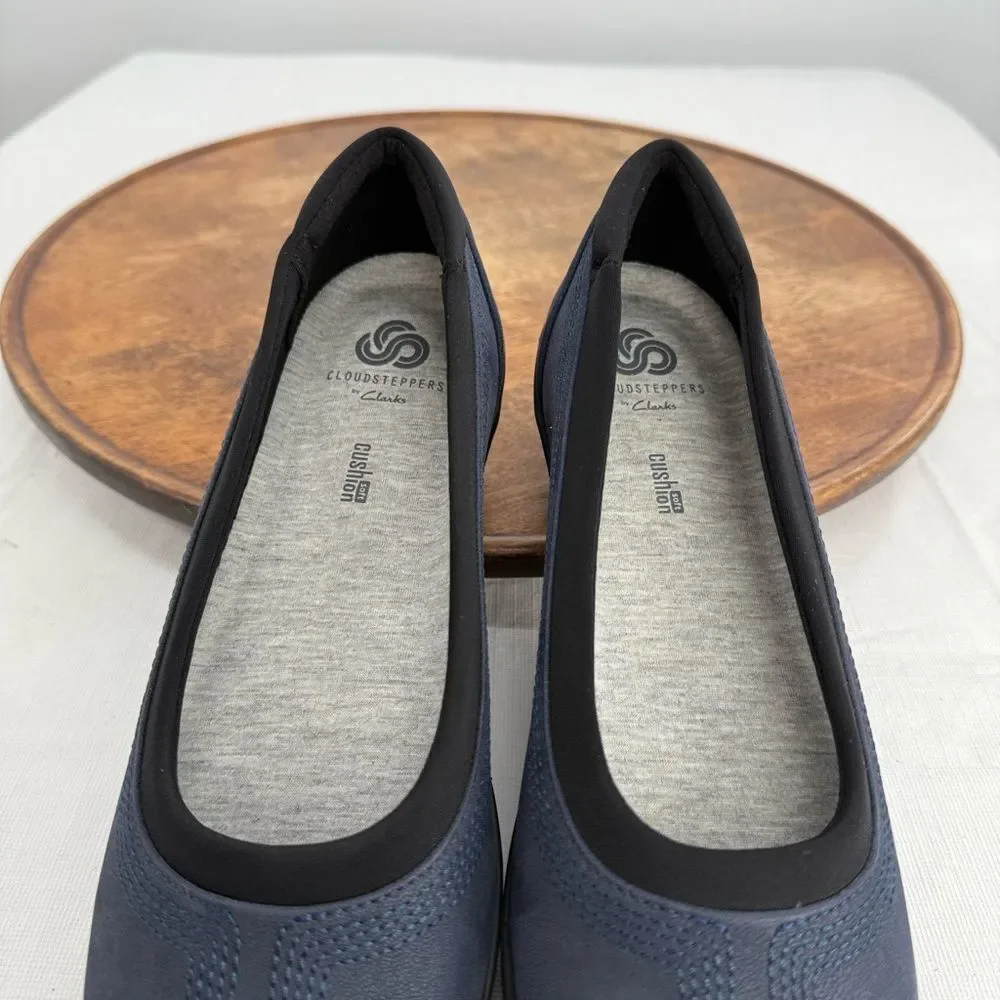 Clarks Shoes Wm 8 M Ayla Low Navy Slip On Comfort Ballet Flats Cloudsteppers